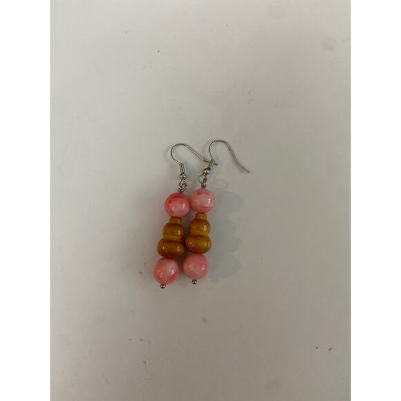 Handmade Boho Tan Wood and Stone Earrings - New! - Picture 1 of 3